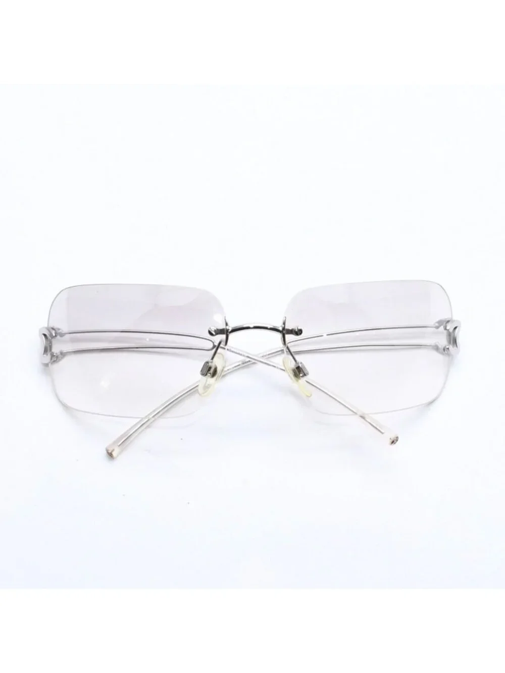 Chanel Rimless Sunglasses Side CC Logo Clear Silver Frame Metal 16 Eyewear